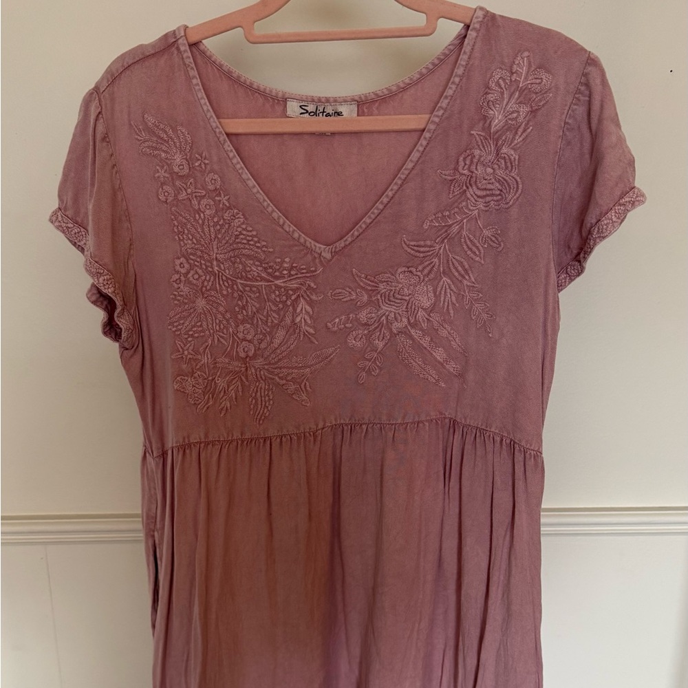 Solitaire Embroidered Boho Babydoll dress – Dusty Rose XS